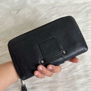 Perlina Genuine Leather Zip Around Black Travel Wallet